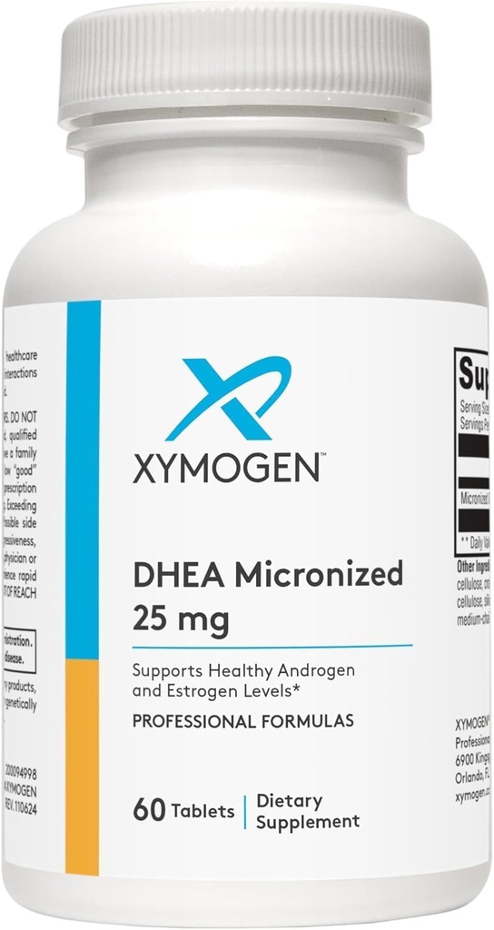 XYMOGEN DHEA 25 mg - Μικρονωμένο συμπλήρωμα DHEA για γυναίκες & άνδρες - Υποστήριξη Υγιή επίπεδα ανδρογόνων και οιστρογόνων & Adrenal Support (60 δισκία)