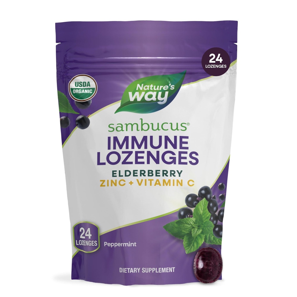 Ο τρόπος της φύσης Sambucus Zinc Lozenges με Elderberry και βιταμίνη C, Peppermint Γεύση, 24 Lozenges
