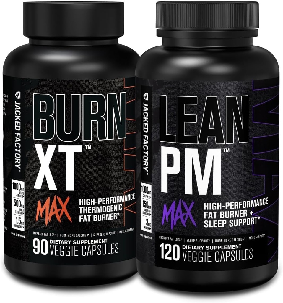 Jacked Factory Burn-XT Max - Θερμογόνος καύση λίπους & όρεξη Καταπιεστικό (90 κάψουλες) & Lean PM Μέγιστη απώλεια βάρους υψηλής απόδοσης, λίπος καψίματος, & όρεξη καταπιεστικό (120 κάψουλες)