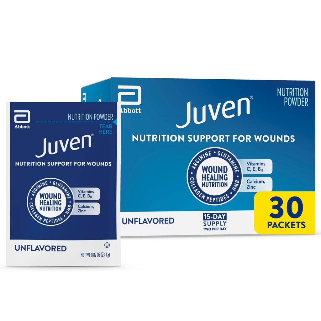 Juven Therapeutic Nutrition Drink Powder Including Collagen Peptides, Amino Acids, and HMB For Wound Healing Support, Unflavored, 30 Packets