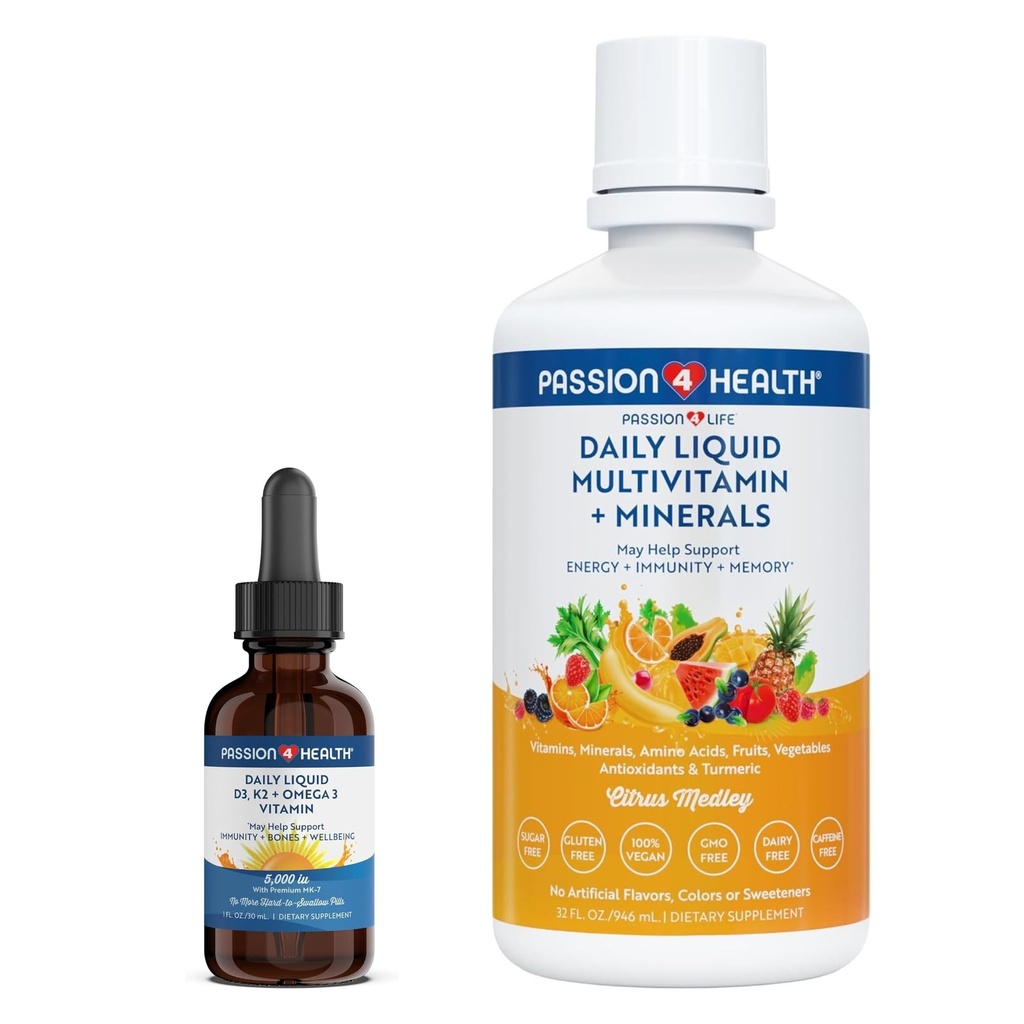 Πάθος 4 Liquid Multivitamin ζωής συν οργανικό υγρό D3K2 Omega 3