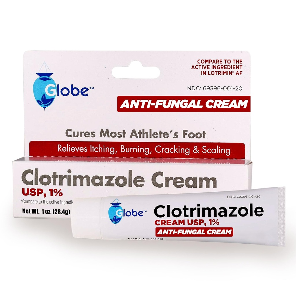 Globe Clotrimazole Αντιμυκητιασική Κρέμα 1% USP (1 oz), Αντιμυκητιασική Θεραπεία, Ανακουφίζει φαγούρα, καύση, ρωγμή και κλιμάκωση Associated Athletes Foot, Jock Itch, Ringworm και More