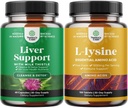 Bundle of Milk Thistle Liver Support Supplement and L Lysine 1000mg Nutritional Supplements - Herbal Liver Supplement with Silymarin Milk Thistle - L-lysine Essential Amino Acids Supplement