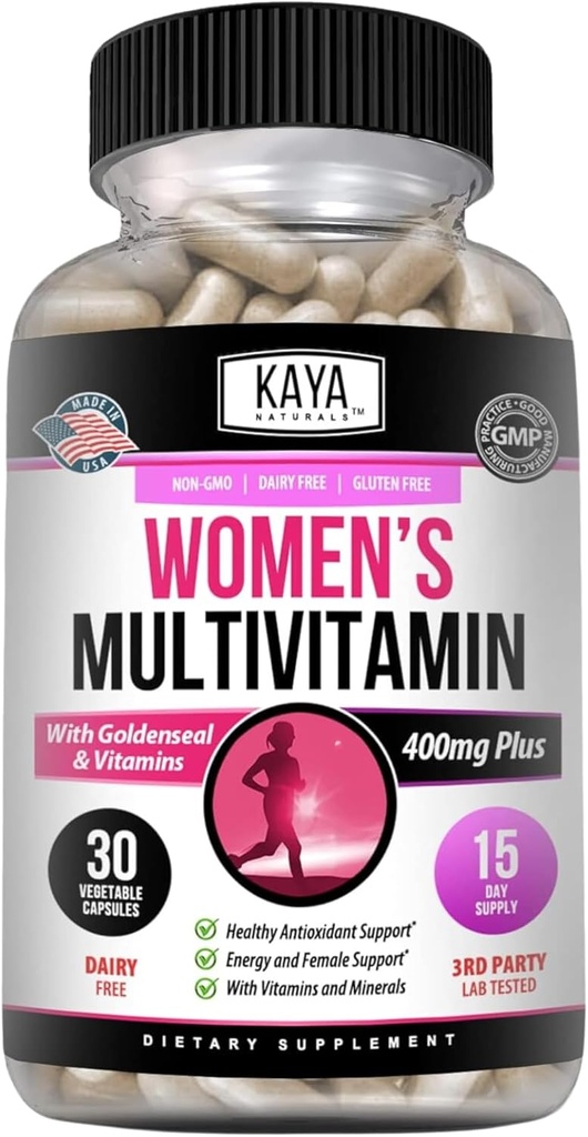 Kaya Naturals Πολυβιταμίνη των γυναικών, συνολική υγιή αντιοξειδωτικό, και ανοσοποιητική υποστήριξη, Βιταμίνες Α, D, C, E, Βιοτίνη, Φολικό οξύ, & Multi-Mineral, Ενέργεια & Μεταβολισμός Συμπλήρωμα βιταμίνης 30 Count