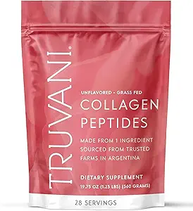 Truvani Hydrolyzed Collagen Peptides | Unflavored | 28 Servings | 20g Grass-Fed Collagen Protein Powder | Promotes Hair, Skin, and Nail Health | Dairy & Gluten Free | Women & Men | Package May Vary