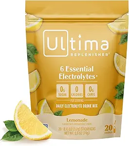 Ultima Replenisher Daily Electrolyte Powder Drink Mix – Sugar Free – Lemonade, 20 Stickpacks – Hydration Packets with 6 Key Electrolytes and Trace Minerals – Keto Friendly, Vegan, Non-GMO