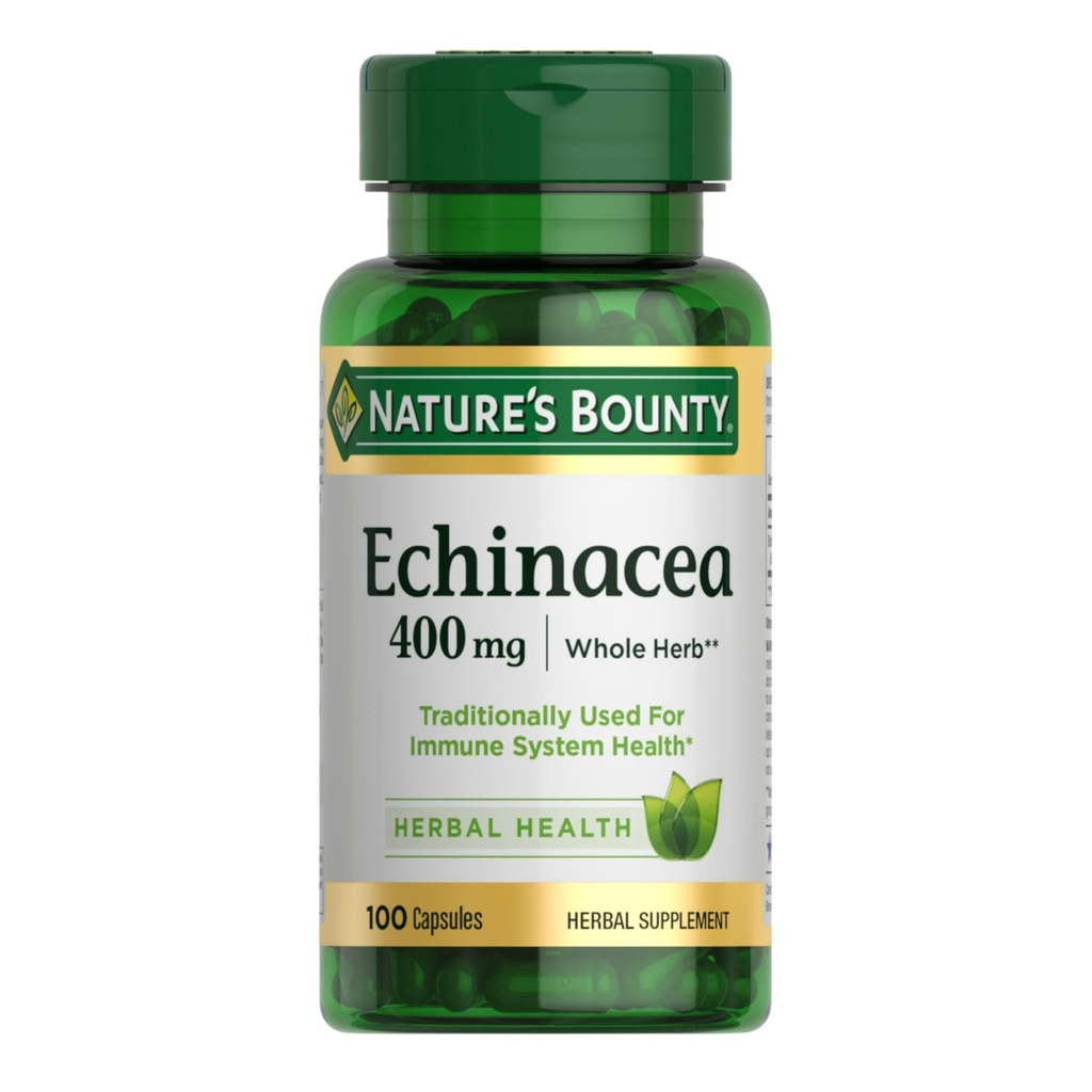 Nature's Bounty Echinacea, βοτανικό συμπλήρωμα, υποστηρίζει την ανοσοποιητική υγεία, 400mg, 100 κάψουλες