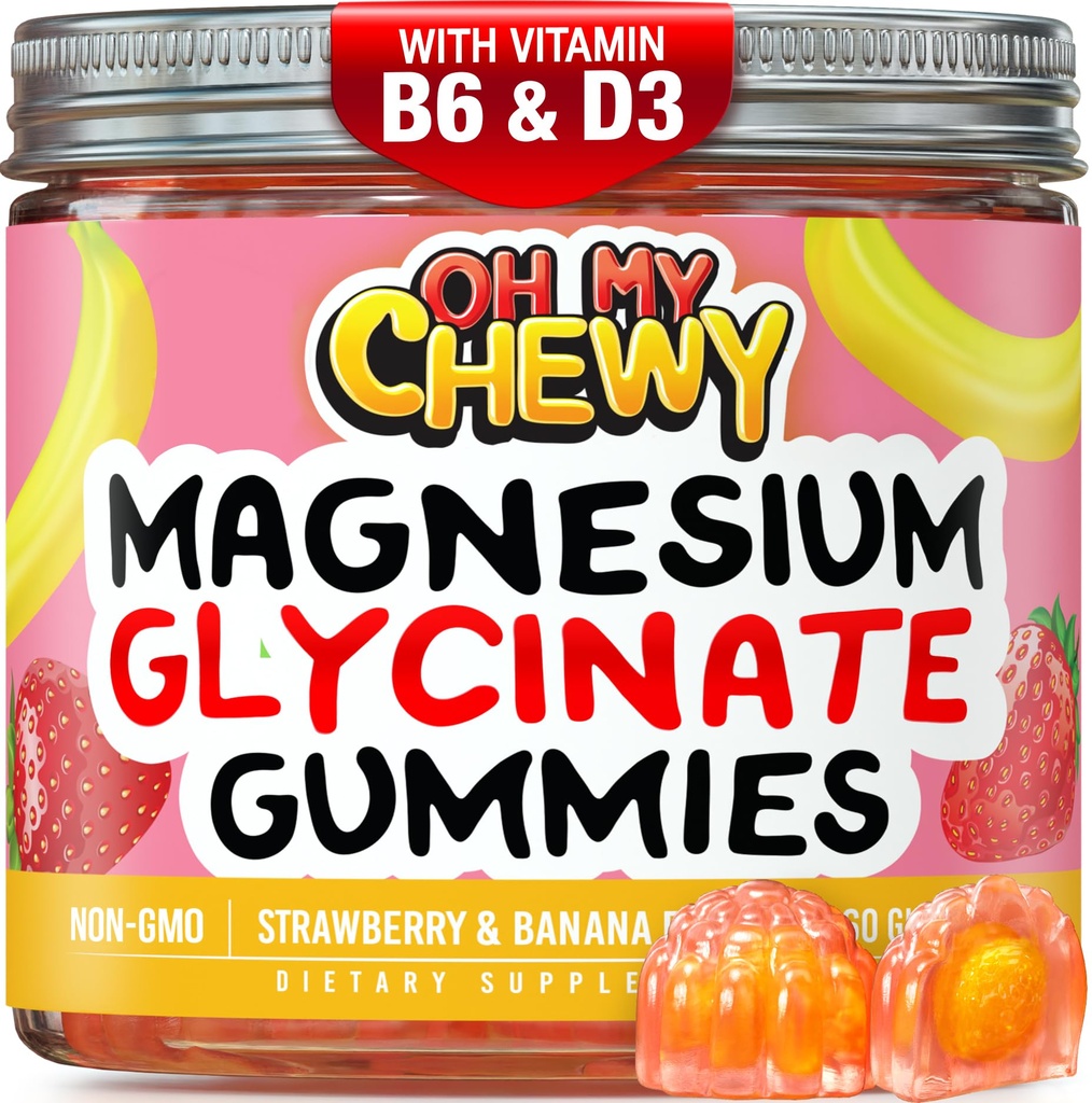 Κεντρο-γεμισμένο Μαγνήσιο Γλυκινικό Gummies 400MG - Υψηλή απορρόφηση για παιδιά, εφήβους & ενήλικες - Συμπλήρωμα για ύπνο, ηρεμία & μυϊκή χαλάρωση με B6 & D3 - Χωρίς γλουτένη & Vegan Friendly - 60 Count