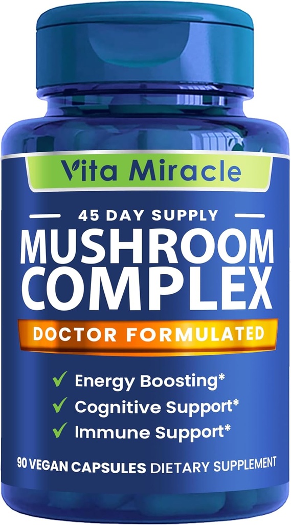 Καψάκια συμπλήρωμα μανιταριών - 10x Mushroom Complex with Lions Mane Cordyceps Shiitake Reishi Μανιτάρια Συμπληρώματα - Όλα τα φυσικά βότανα Βιταμίνες Εκχύλισμα χάπια για την ενέργεια εστίασης και τον εγκέφαλο 90 κάψουλες