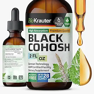 BIO KRAUTER Μαύρο Cohosh Root Βάμμα - Vegan Black Cohosh Συμπληρώματα Γυναικεία Υποστήριξη - Αλκοόλ και Ζάχαρη Δωρεάν - 2 Fl.Oz.