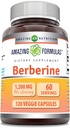 Amazing Formulas Berberine Supplement | 1200 Mg per Serving | Veggie Capsules | Non-GMO | Gluten-Free | Made in USA (1 Pack, 120 Count)