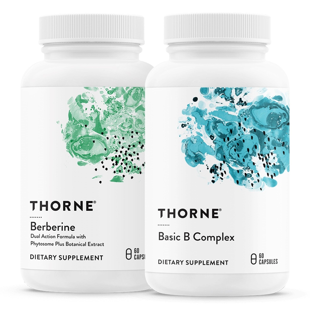 THORNE - Basic B Complex (60 Capsules) & Berberine (60 Capsules) Bundle - Supports Heart Health, Immune System Function & Brain Health - Gluten Free, Dairy Free
