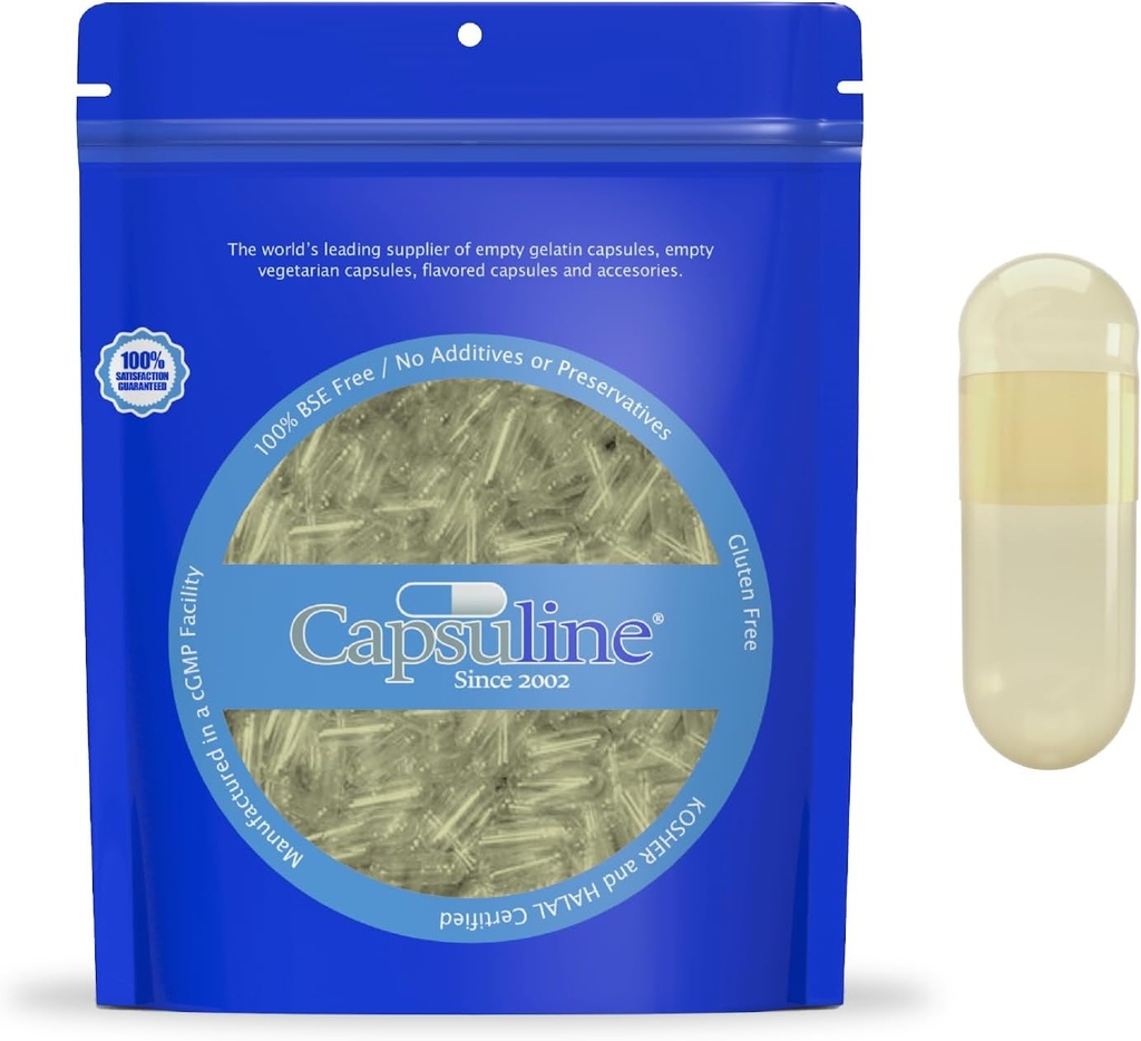 Capsuline Safflower Χρώμα μεγέθους 00 Κενές κάψουλες Vegan Κίτρινο/Κίτρινο - 1000 Count - Χορτοφαγικά Άδειες κάψουλες Χάπια - DIY Καψάκιο Φυτικών Γέμισμα - Veggie Pill Κάψουλες - Kosher και Halal Πιστοποιημένο