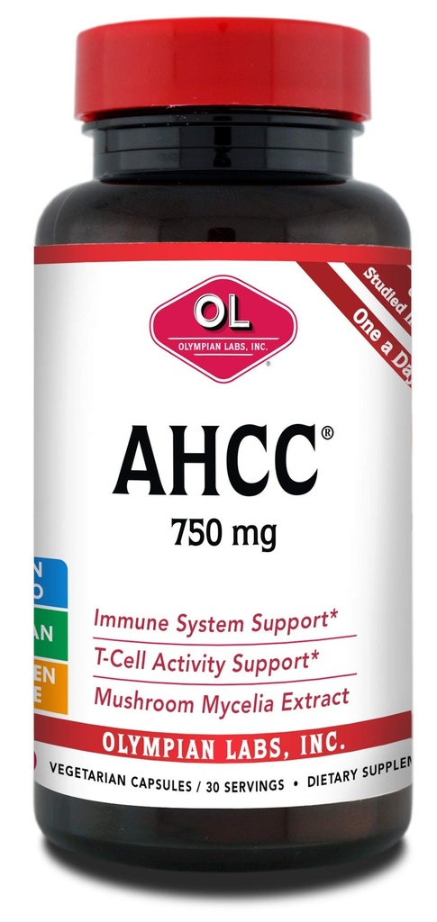 Olympian Labs Premium AHCC Supplement 750mg AHCC ανά κάψουλα – Υποστηρίζει την Ανοσολογική Υγεία, τη λειτουργία του ήπατος και τη δραστηριότητα των φυσικών κυττάρων Killer - 30 κάψουλες