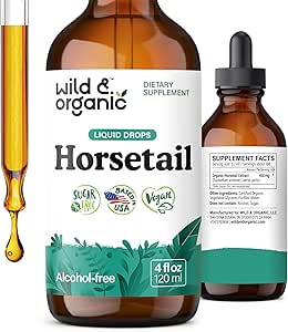 Άγρια & Βιολογικά Βότανο Horsetail Βάμμα - Δέρμα μαλλιών και νύχια Υποστήριξη - Υγρό συμπλήρωμα Horsetail - Vegan, Ζάχαρη & Αλκοόλ-Free Leaf Extract Drops - 4 fl oz