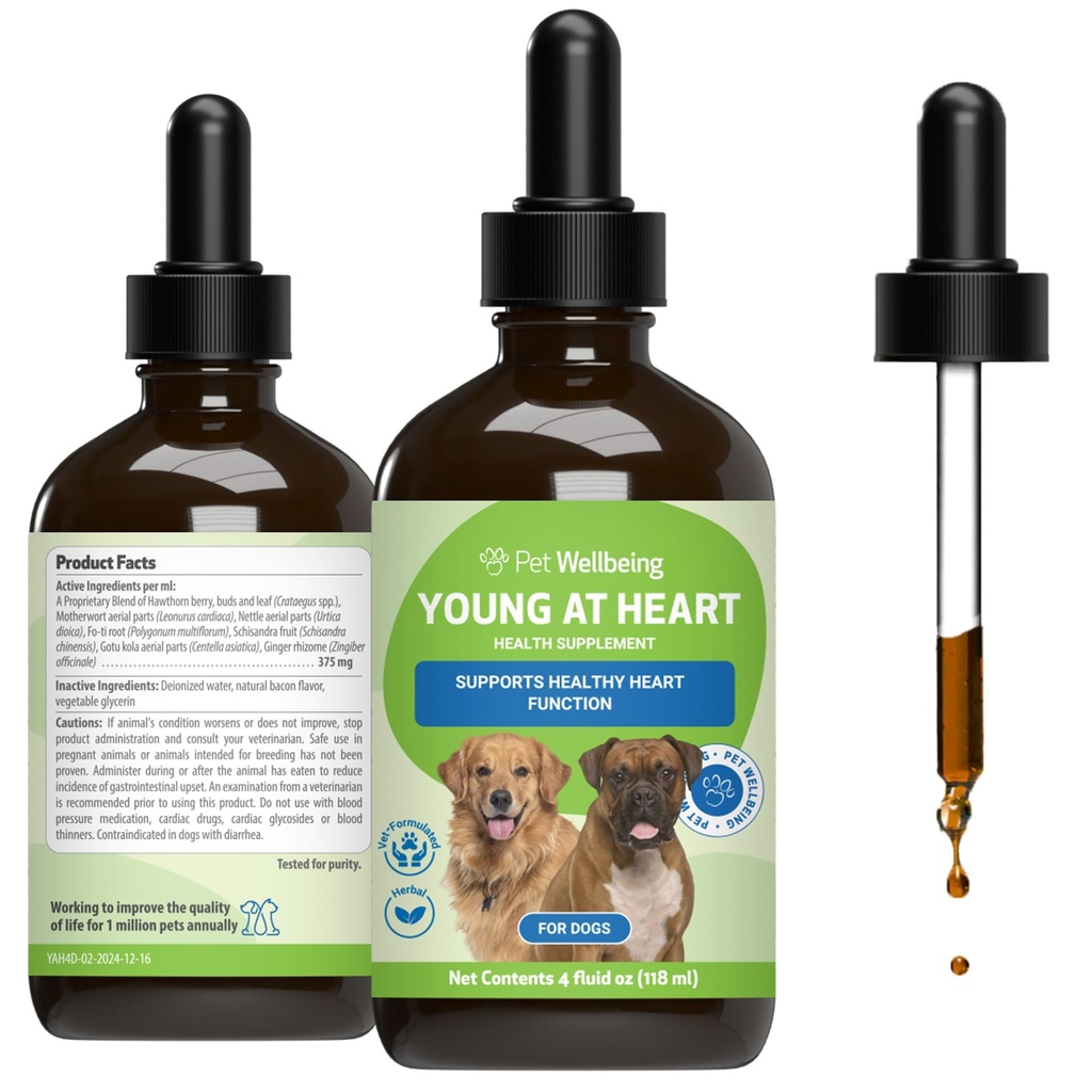 Pet Wellbeing Young at Heart for Dogs - Υγεία της καρδιάς, Κυκλοφορικό & Καρδιαγγειακό Σύστημα, Hawthorn, Motherwort, Schisandra - Κτηνιατρικό-Σχηματισμένο συμπλήρωμα βοτάνων 4 fl oz (118 ml)