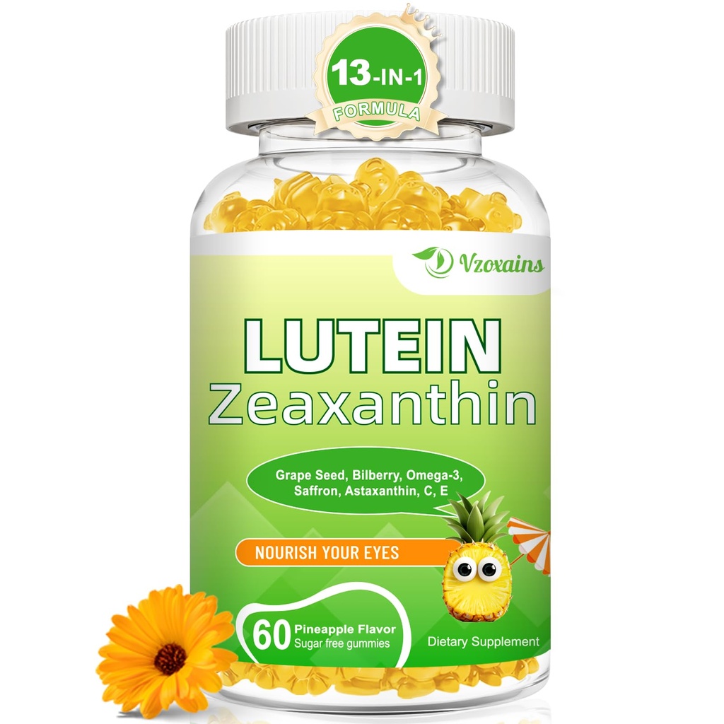 Lutein 20 mg με Zeaxanthin Gummies, Lutein και Zeaxanthin Συμπληρώματα με Eye Vitamins C, E, Bilberry for Eye Health - 60Cts