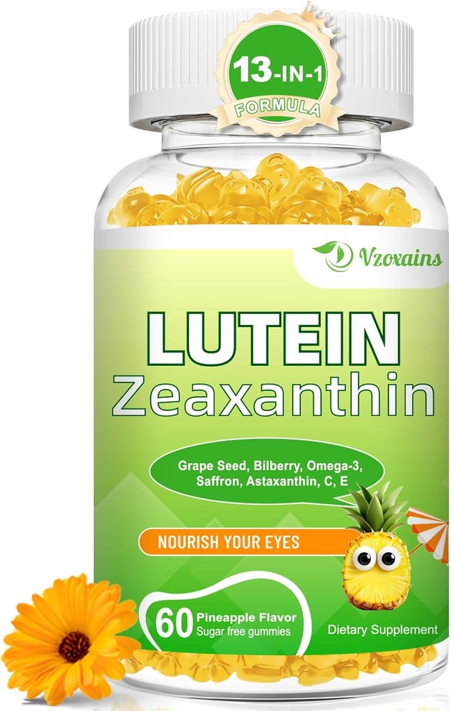 Lutein 20 mg με Zeaxanthin Gummies, Lutein και Zeaxanthin Συμπληρώματα με Eye Vitamins C, E, Bilberry for Eye Health - 60Cts