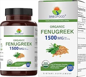 Brieofood Organic Fenugreek 1500mg, 150 μερίδες, χορτοφαγικά, χωρίς γλουτένη, 300 χορτοφαγικά δισκία