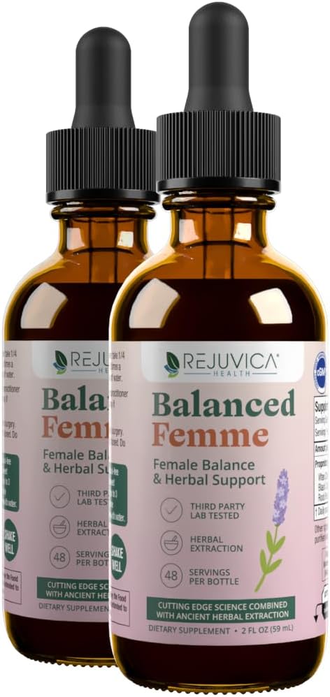 Rejuvica Health Balanced Femme - Εμμηνόπαυση Υποστήριξη για Hot Flashes & Γυναικεία Ισορροπία - Υγρή Παράδοση για Καλύτερη Απορρόφηση - Black Cohosh, Dong Quai, Vitex, Maca Root & More!