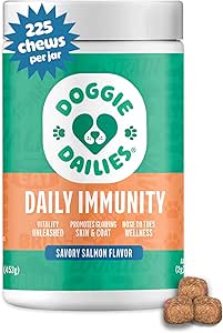 Doggie Dailies Omega 3, λάδι σολομού & θρεπτικά συστατικά για το δέρμα, το παλτό και την αλλεργία Υποστήριξη (Σάλμονα, 225 μαλακά μάσημα)