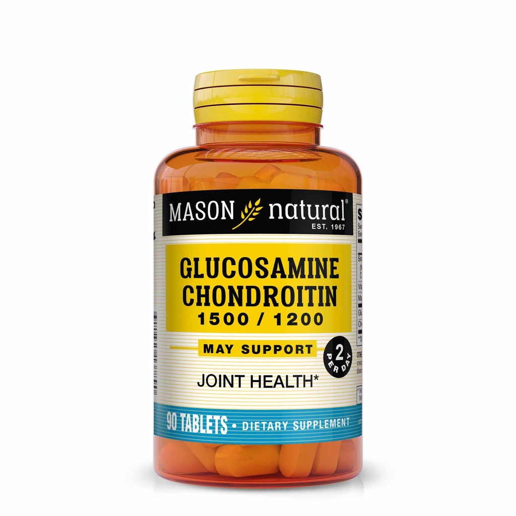 MASON NATURAL Glucosamine Chondroitin 1500/1200 2 ανά ημέρα με βιταμίνη C - Υποστηρίζει κοινή υγεία, βελτιωμένη ευελιξία και κινητικότητα*, 90 κάψουλες