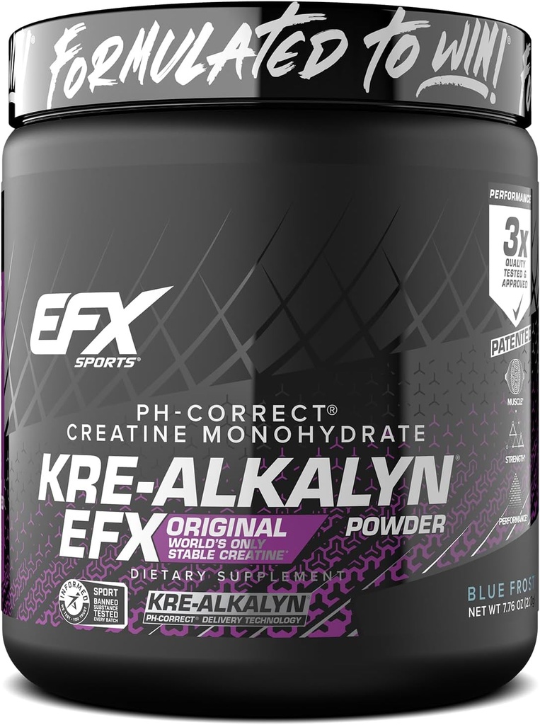 EFX Sports Kre-Alkalyn EFX Powder | pH Correct Creatine Monohydrate Powder Supplement | Strength, Muscle Growth & Performance | 110 Servings (Blue Frost)