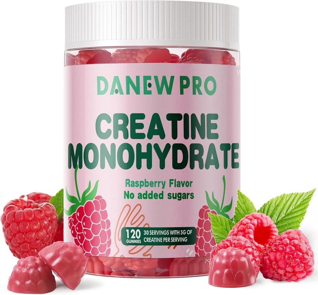 Creatine Monohydrate Gummies for Men & Women-5g Creatine Monohydrate per Serving - Χωρίς ζάχαρη, Vegan, Raspberry Flavor, 120 Count