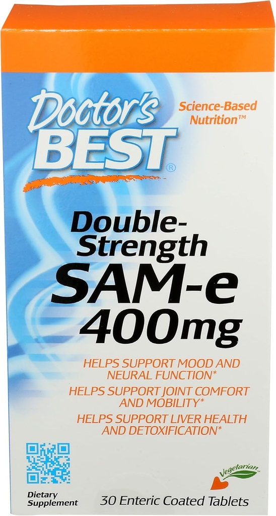 Doctor's Best SAM-e 400 mg, χορτοφαγικά, χωρίς γλουτένη, χωρίς σόγια, Mood και κοινή υποστήριξη, 30 εντερικά επικαλυμμένα δισκία