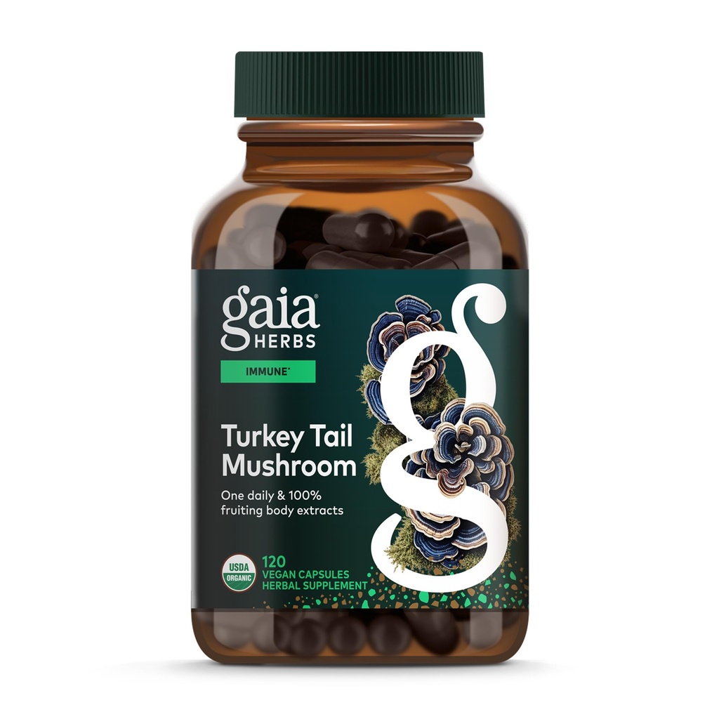Gaia Herbs Turkey Mushroom ουράς - συμπλήρωμα υποστήριξης του ανοσοποιητικού για να βοηθήσει στη διατήρηση της υγείας του ήπατος - με οργανική Τουρκία Mushroom ουράς Fruiting Body Extract - 120 κάψουλες Vegan