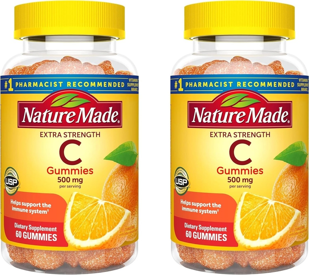 Nature Made Extra Strength Δοσολογία Βιταμίνη C 500 mg ανά Σερβίρισμα, Συμπλήρωμα διατροφής για την υποστήριξη του ανοσοποιητικού, 60 Gummies, 30 Day Supply (Pack of 2)