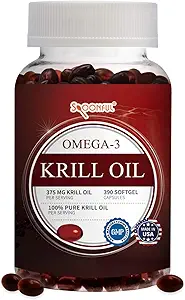 Spoonful Mini Krill Oil, 375mg 130 μερίδες, εύκολο να καταπιούν Mini Capsults για οιωνούς και ηλικιωμένους, Omega-3 DHA Aspaxanthin EPA και αιθέρια φωσφολιπίδια, Made in USA