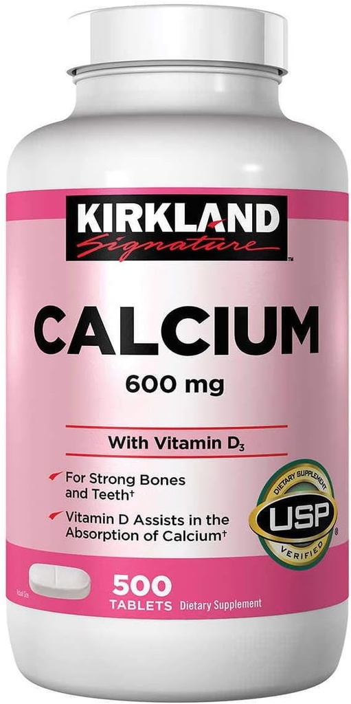 Kirkland Signature Calcium 600 mg. with Vitamin D3, 500 Tablets (2 Pack)