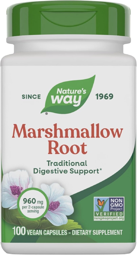 Nature's Way Marshmallow Root - Marshmallow Root Supplement for Traditional Digestive Soothing* - Χωρίς γλουτένη, Γαλακτοκομικά & Vegan - Easy-Swallow Capses - 100 Caps (Packaging May Vary)