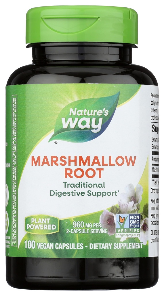 Nature's Way Marshmallow Root - Marshmallow Root Supplement for Traditional Digestive Soothing* - Χωρίς γλουτένη, Γαλακτοκομικά & Vegan - Easy-Swallow Capses - 100 Caps (Packaging May Vary)
