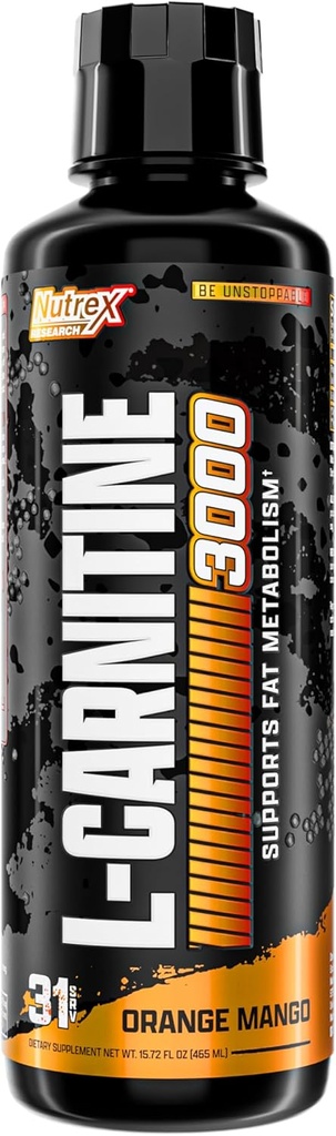 Nutrex Research Liquid Carnitine 3000 | Orange Mango | Stimulant Free | 31 Servings 16 Fl Oz