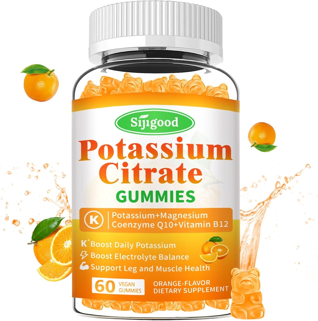 Κιτρικό κάλιο Gummies – Υψηλής ισχύος συμπλήρωμα καλίου για την υγεία των μυών, ανάγλυφο ποδιού Cramp, ισορροπία ηλεκτρολυτών – Vegan, μη-GMO, χωρίς γλουτένη, γεύση πορτοκάλι, 60 μέτρα