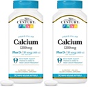 21st Century Calcium Plus D3 Liquid Filled Softgel, 1200 mg, 90 Count (Pack of 2)