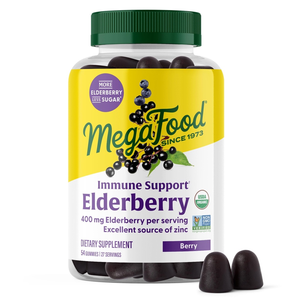 Megafood Elderberry Immune Support Supplement - Vegan Elderberry Gummies for Adults - Made with Zinc and Real Food - Πεκτίνη με βάση, χωρίς γλουτένη, USDA Organic - 54 Gummies, 27 Υπηρεσίες