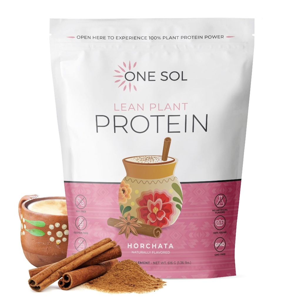 One Sol Lean Plant-based Protein Pee, Pea & Brown Rice Protein, Low Carb, Vegan Friendly - Γλουτένη, Λακτόζη, & Χωρίς σόγια - Δεν Προστέθηκε Ζάχαρη, Μη-ΓΤΟ, Καθαρή Διατροφή, Δεν Μπλέξιμο (Horchata)