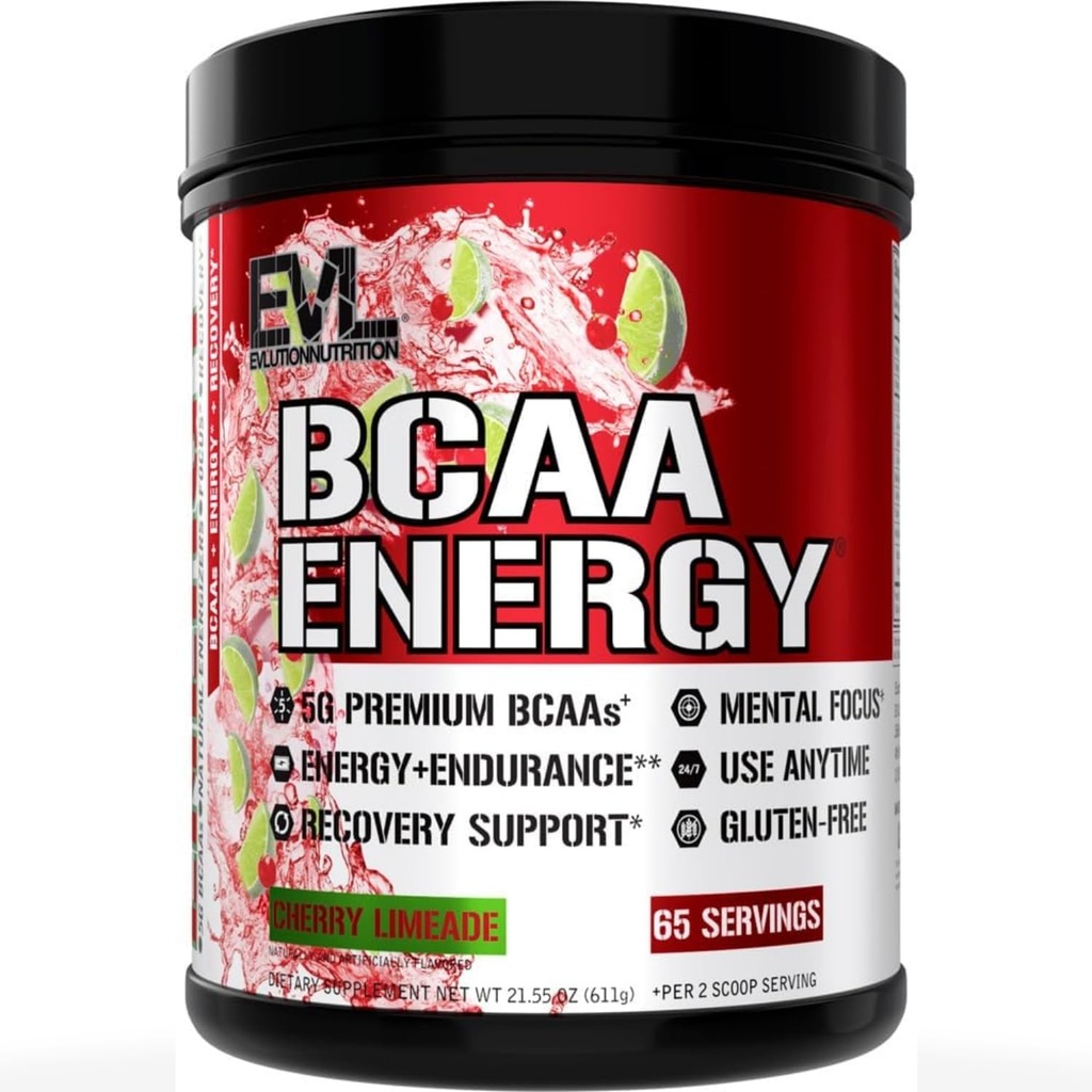Evlution EVL BCAAs Αμινοξέα σε σκόνη - BCAA Ενέργεια Προ προπόνησης σε σκόνη για την αποκατάσταση των μυών Lean ανάπτυξη και αντοχή - Επανυδρώνοντας μετά την αποκατάσταση προπόνησης ποτό με φυσική καφεΐνη - Cherry Limeade