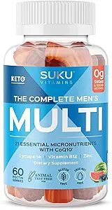SUKU Men's Daily Multivitamin Gummies – Vitamins A, B12, C, D3, E, Zinc, CoQ10 & Lycopene – Prostate, Heart & Immune Support – Sugar-Free, Vegan, Mixed Fruit Fusion – 60 Count