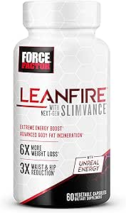 FORCE FACTOR LeanFire with Next-Gen SLIMVANCE Advanced Thermogenic Fat Burner for Weight Loss with B Vitamins and Capsimax to Boost Metabolism, Increase Energy, and Enhance Focus, 60 Capsules
