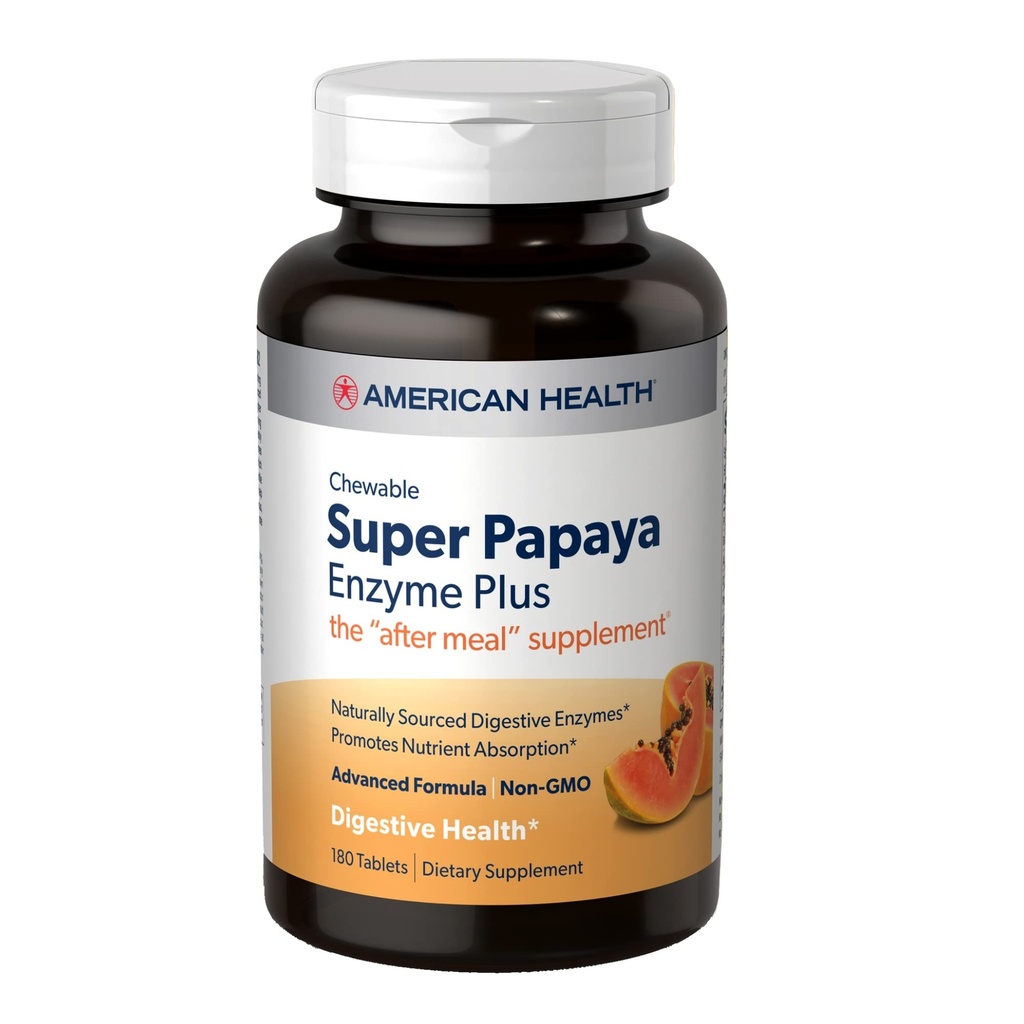 American Health Super Papaya Enzyme Plus - 180 Μασώμενα δισκία - Το συμπλήρωμα μετά το γεύμα - Μη GMO - 60 εξυπηρετήσεις
