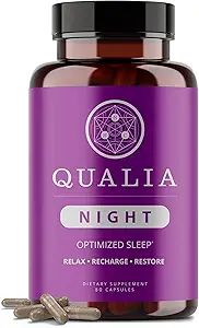 Qualia Night Sleep Aid | Non-Habit Forming | Science-Backed Supplement for Deep Refreshing Sleep | Melatonin-Free, Vegan, Non-GMO, Gluten-Free 80 Count | (1 Month Supply)