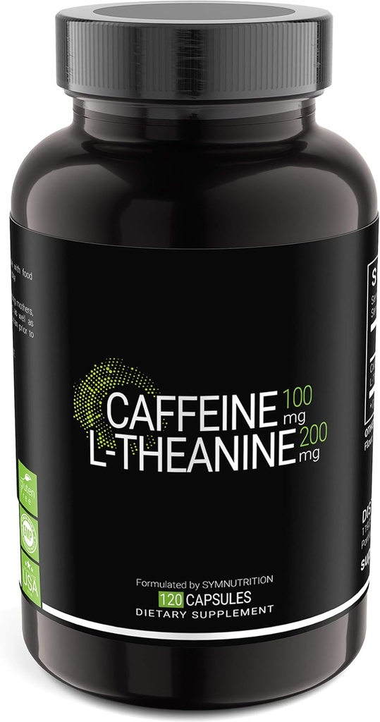 SYMNUTRITION Caffeine 100mg, L-Θεανίνη 200mg — 120 Count (V-Capsules) / 120 Services: Κατασκευάζεται σε cGMP-Εγγραφείσα εγκατάσταση στις ΗΠΑ; Vegan & Gluten Free