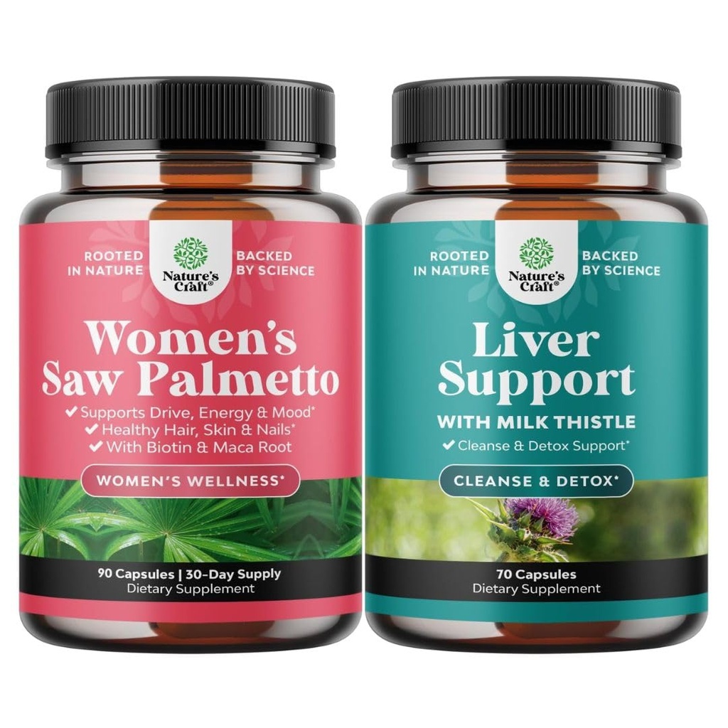 Packle of Extra Strength Saw Palmetto for Women and Liver Cleanse Detox & Repair Formula - DHT Blocker Παχύς Βιταμίνες μαλλιών για την απώλεια μαλλιών για τις γυναίκες - Silymarin Milk Thistle Liver Detox 70 Κάψουλες