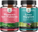 Packle of Extra Strength Saw Palmetto for Women and Liver Cleanse Detox & Repair Formula - DHT Blocker Παχύς Βιταμίνες μαλλιών για την απώλεια μαλλιών για τις γυναίκες - Silymarin Milk Thistle Liver Detox 70 Κάψουλες