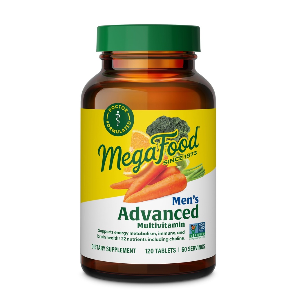MegaFood Men's Advanced Multivitamin for Men - Doctor - Formulated - Choline, Vitamin B12, Vitamin D, Vitamin C & Zinc - Εγκεφαλική Υγεία & Ανοσολογική Υποστήριξη - Μη ΓΤΟ - Χορτοφαγικά - 120 Tabs (60 Servings)