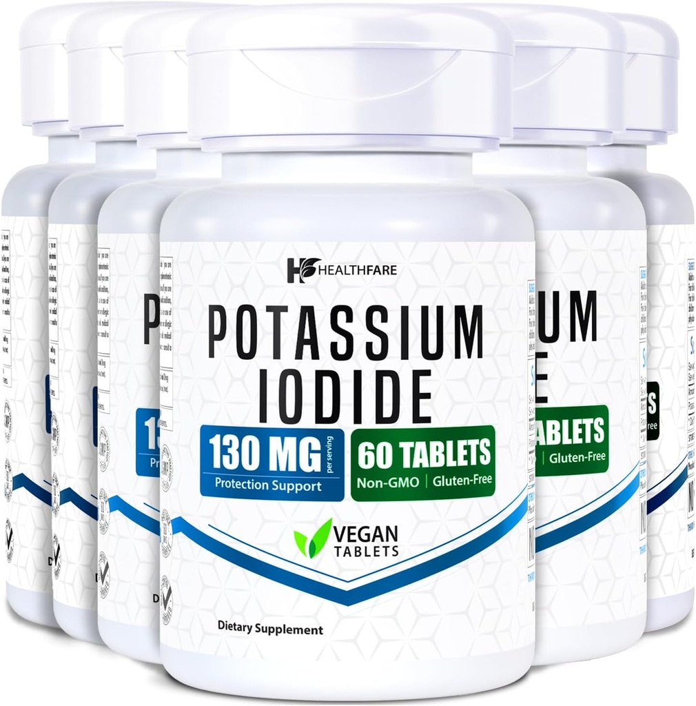 HealthFare Potassium Iodide Tablets | 130 mg | 360 Fast-Dissolving Tablets (6 Pack) | Ki Pills | Long Shelf Life | Non-GMO